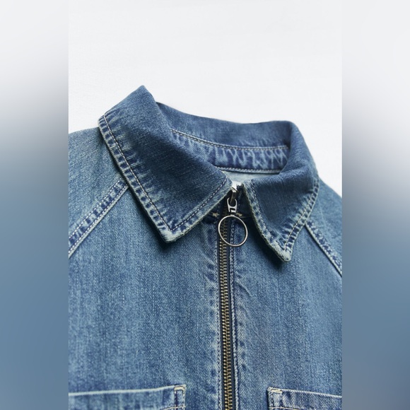 Zara Dress oversize midi denim jeans long sleeve collar casual - Picture 10 of 11